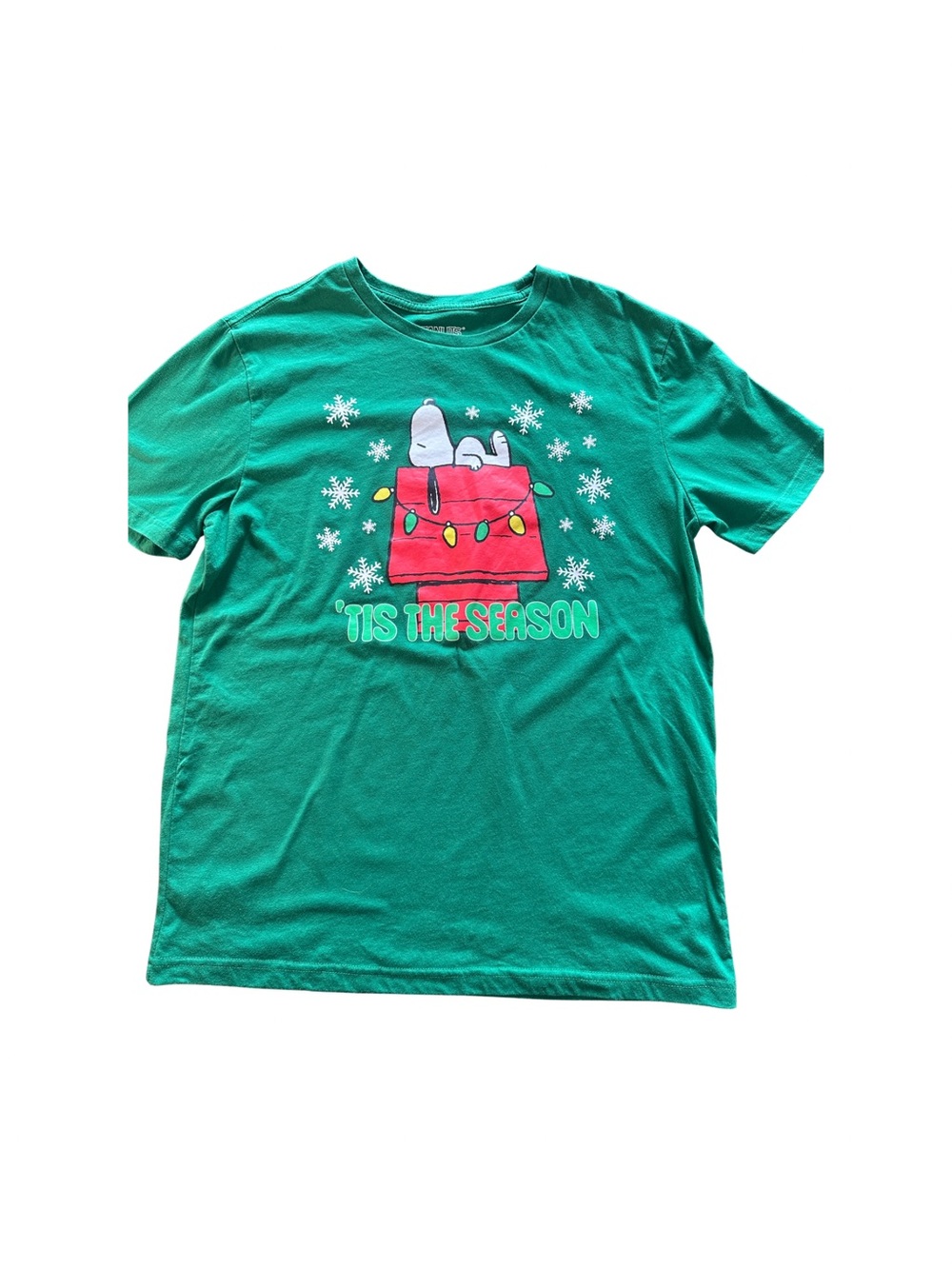 Peanuts Green Holiday Snoopy Graphic Tee -Men’s Size M